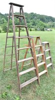 (3) Wooden step ladders, 4', 5' & 8',