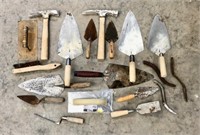 (19) Assorted masonry tools, hammers, trowels,