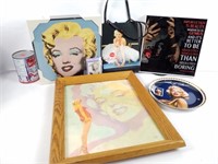 Maryline Monroe: assiettes collection, cadres, sac