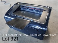 HP LaserJet P1102w Printer w/ Power Cord