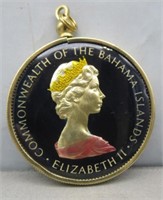1972 $2 Silver Colorized Bahamas Coin in Pendant.