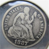 1887 US Seated Liberty 10 Cents VF+.