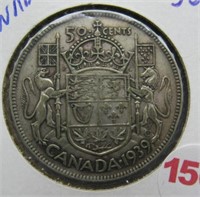 1939 Canada 50 Cents Half Dollar Circualted Coin