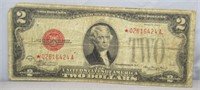 1928-D Red Star $2 Bill Red Seal.