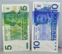 1968 10 Gulden, 1973 5 Gulden Netherlands Paper
