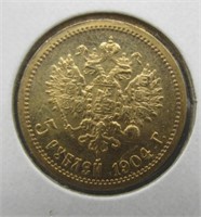 1904 Russia 5 Roubles Gold.