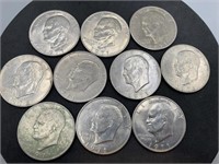 (10) Eisenhower Dollars (9) 1971 - D & (1) 1972 -