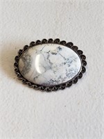 White Agate Broach sterling