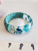 Turquoise and Flower Resin Bangle