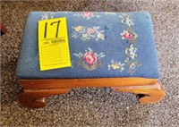 Foot stool with needlepoint top