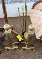 Brass fireplace set with andirons