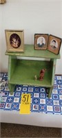 vintage bed stool with double picture frames