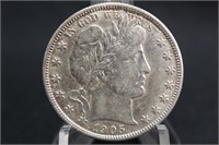 1905-S AU/BU Barber Silver Half Dollar *Excellent