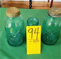 3 vintage blue Ball jars