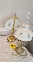 one converted oil lamp with white shade and