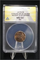 1978 5 Cent Struck on 1 Cent Blank Error MS64