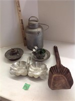 vintage thermos, tray, lantern base & coal shovel