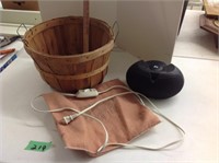 speaker, heating pad, apple basket