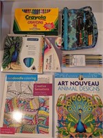 COLORING BOOKS AND CRAYONS/MARKERS