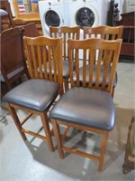 (4X) SOLID WOOD PADDED LEATHER LIKE BAR STOOLS