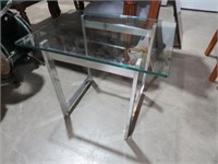 MID CENTURY STYLE CHROME GLASS TOP TABLE