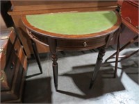 MAHOGANY 1/2 MOON LEATHER TOP 1 DRAWER TABLE