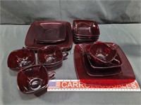 Red Glass Dinnerware,  Service for 4