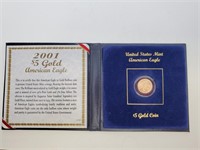 2001 1/10th Oz Fine Gold Liberty 5 Dollar Coin