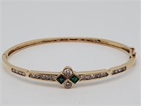 14K Yellow Gold Diamond/Emerald Bangle Bracelet