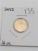 2022 1/10th Oz Fine Gold Liberty 5 Dollar Coin