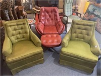 Pair of green upholstered armchairs
