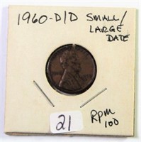 1960 D/D Cent Lincoln Penny Small, Large Date