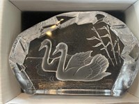 NYBERG CRYSTAL SWANS PAPERWEIGHT