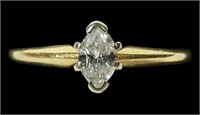 14K Yellow gold marquise cut diamond solitaire,