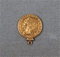 1915 $2 1/2 Indian Gold Coin in Gold Bezel