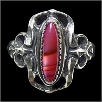 Sterling silver bezel ser pink paua ring, size 7