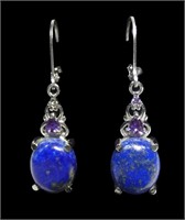 Sterling silver lever back earrings with lapis