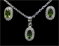 Sterling silver oval cut chrome diopside post