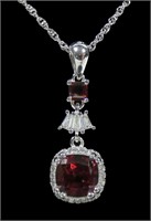 Sterling silver square cut garnets pendant with