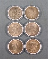 (6) Peace Silver Dollars
