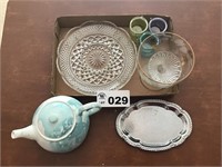 SERVING TRAYS, TEAPOT, CANDLE HOLDERS