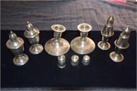 7 Sterling Salt Shakers Plus 2 Candlesticks