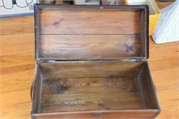 Antique Pine Chest, Metal Clad with Latch Inside