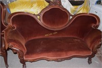 Victorian Style Walnut Sofa, Maroon Velvet,