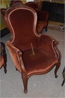 Antique Victorian Parlor Chair, Maroon Velevet,