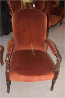 Antique Victorian Arm Chair, Maroon Velvet,