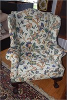 Walnut Wingback Armchair with Floral Fabric,