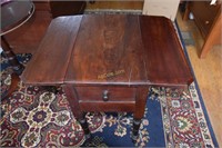 Antique Table with Drop Leaf and 2 End Drawers,