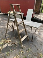 Lot - Folding Table & Wooden Ladder