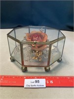 Glass & Brass Keepsake Box w/ Dried Rose